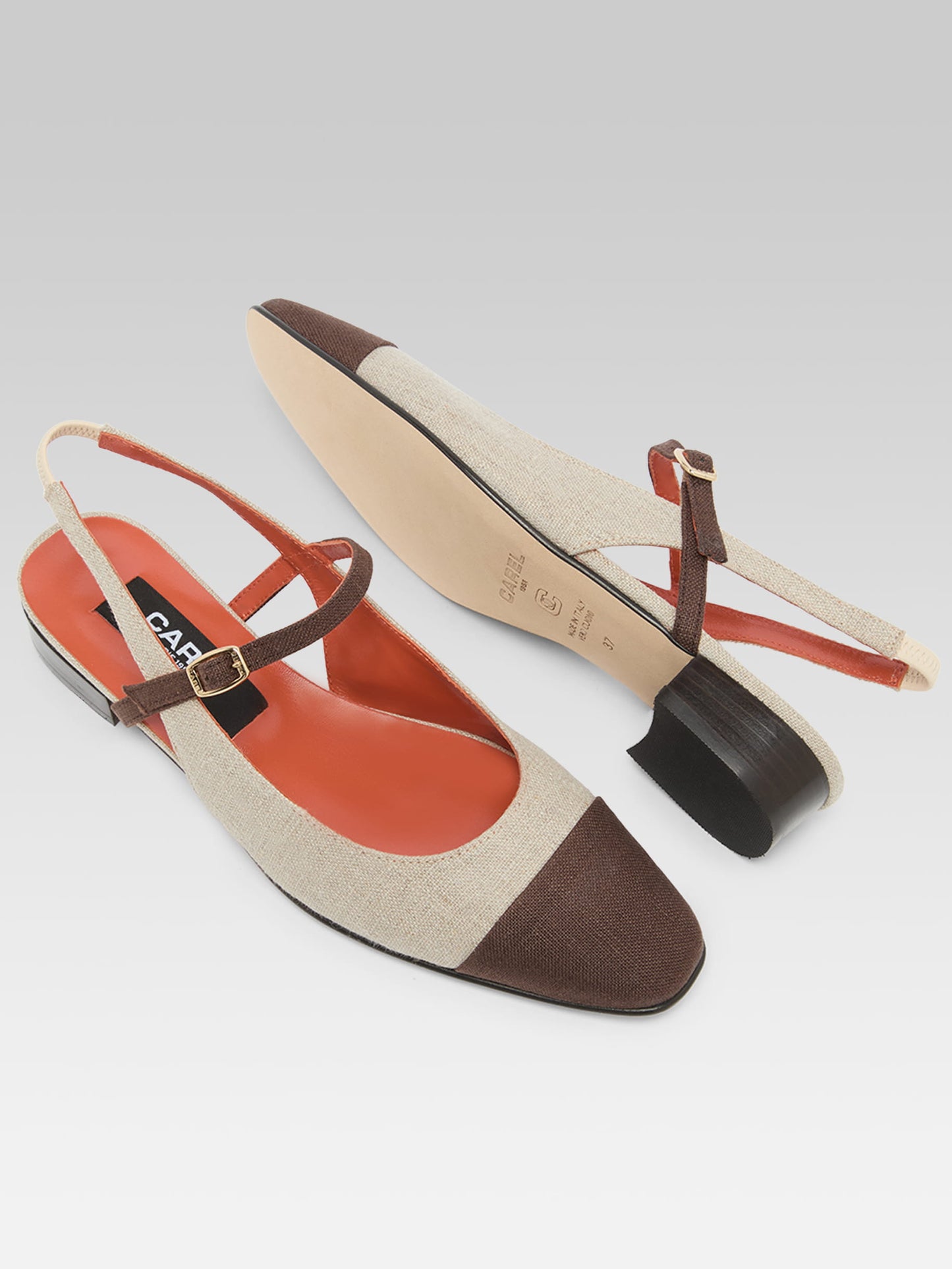 Oceano - Slingback tissus beige et marron