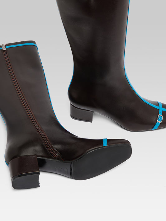 Starter - Bottes cuir upcyclé marron à brides bleues - Image numéro 7