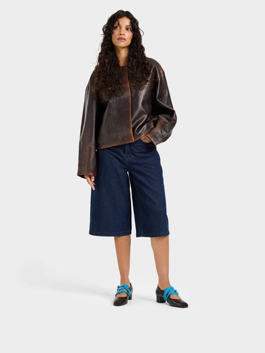 Kina Spaghetti - Escarpins babies cuir upcyclé marron et bleu - Image numéro 3