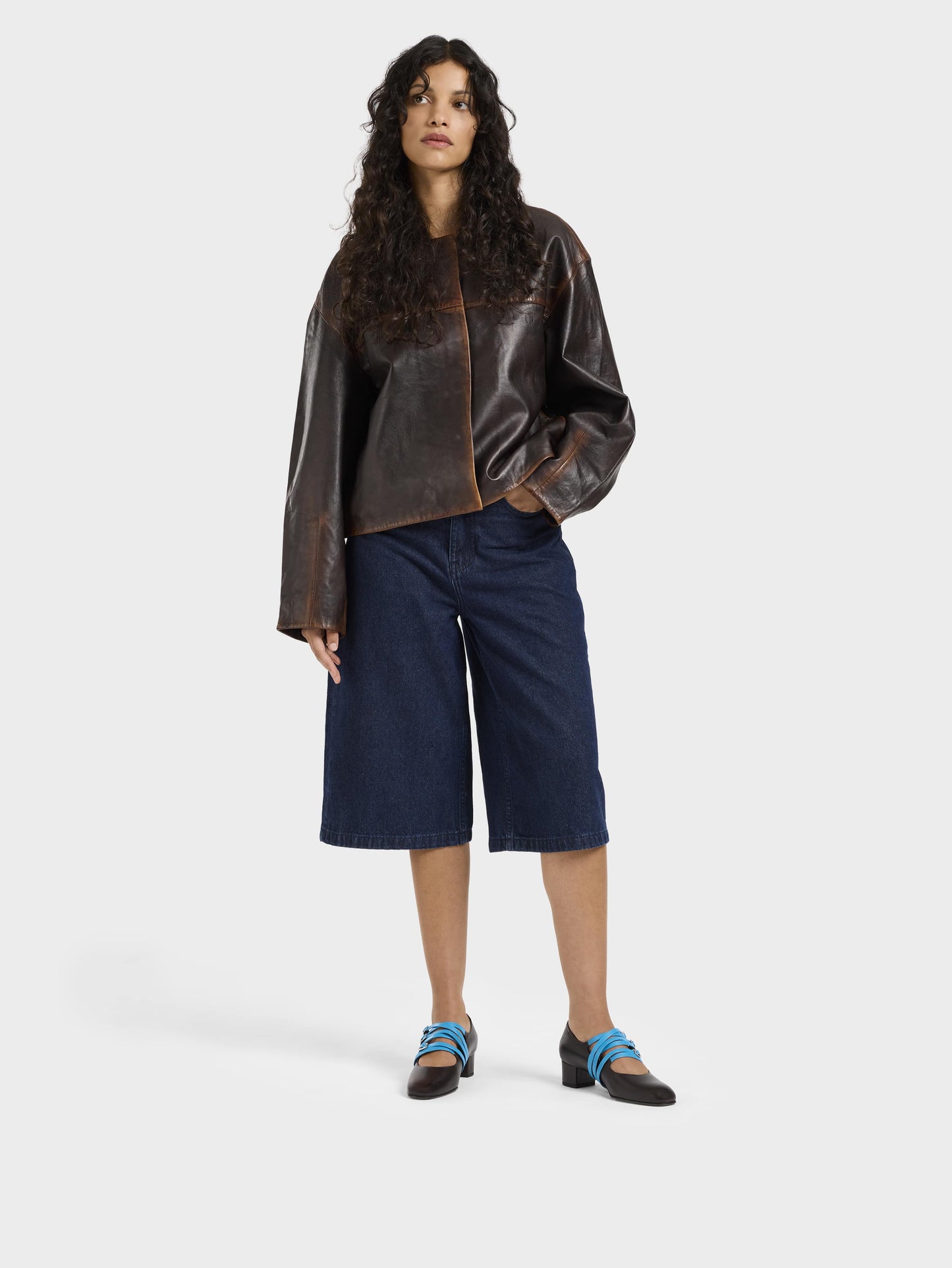 Kina Spaghetti - Brown and blue upcycled leather Mary Janes pumps