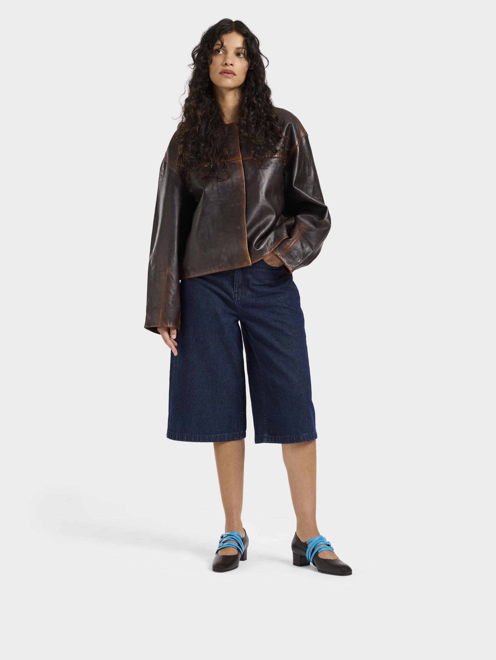 Kina Spaghetti - Brown and blue upcycled leather Mary Janes pumps - Image number 3