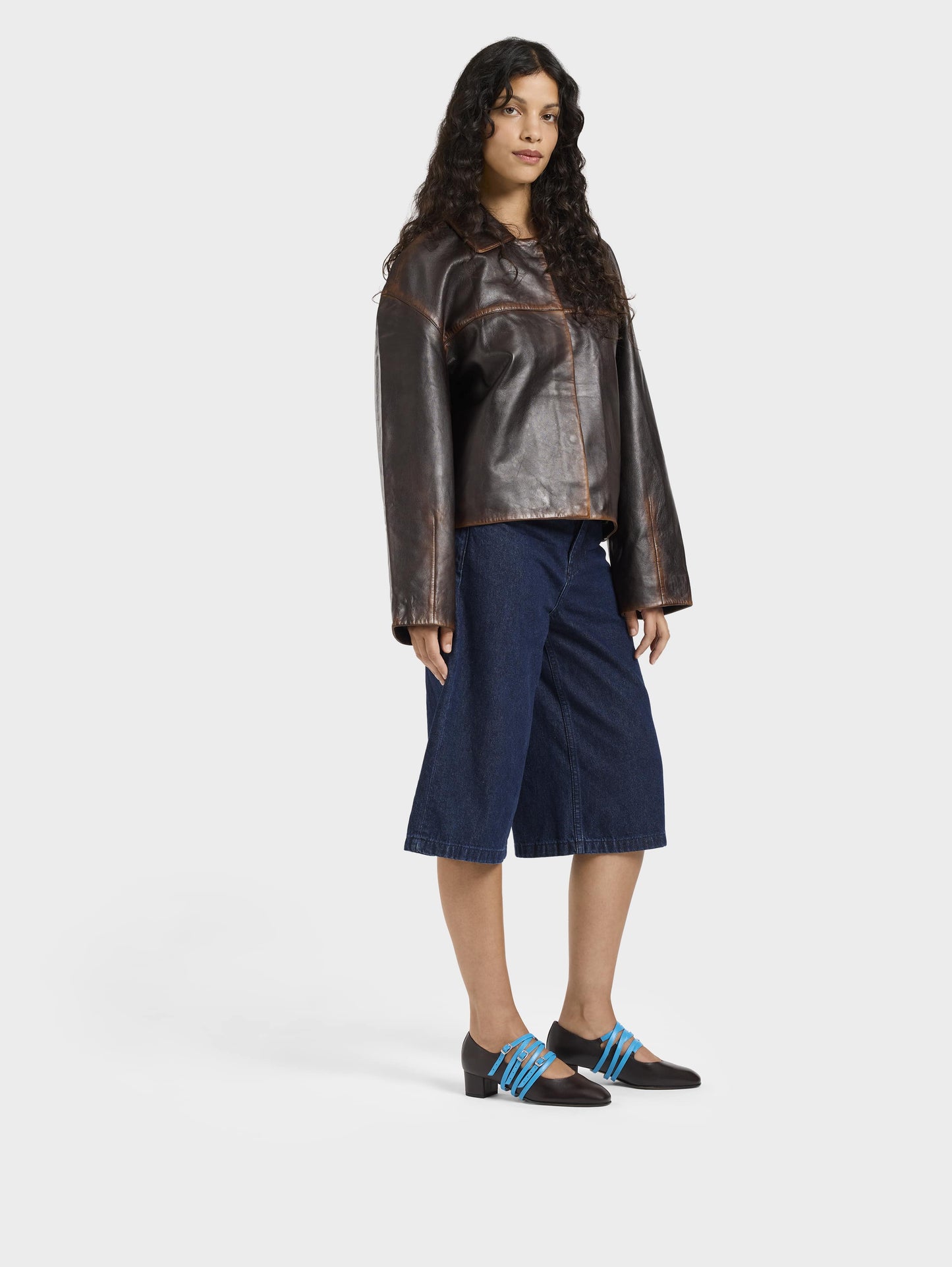 Kina Spaghetti - Brown and blue upcycled leather Mary Janes pumps