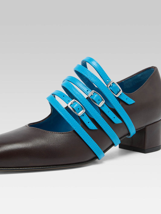 Kina Spaghetti - Escarpins babies cuir upcyclé marron et bleu - Image numéro 5