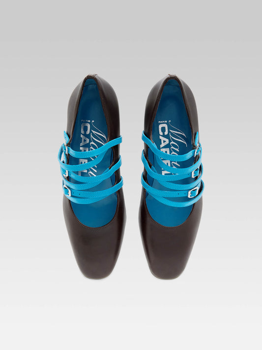 Kina Spaghetti - Brown and blue upcycled leather Mary Janes pumps - Image number 6