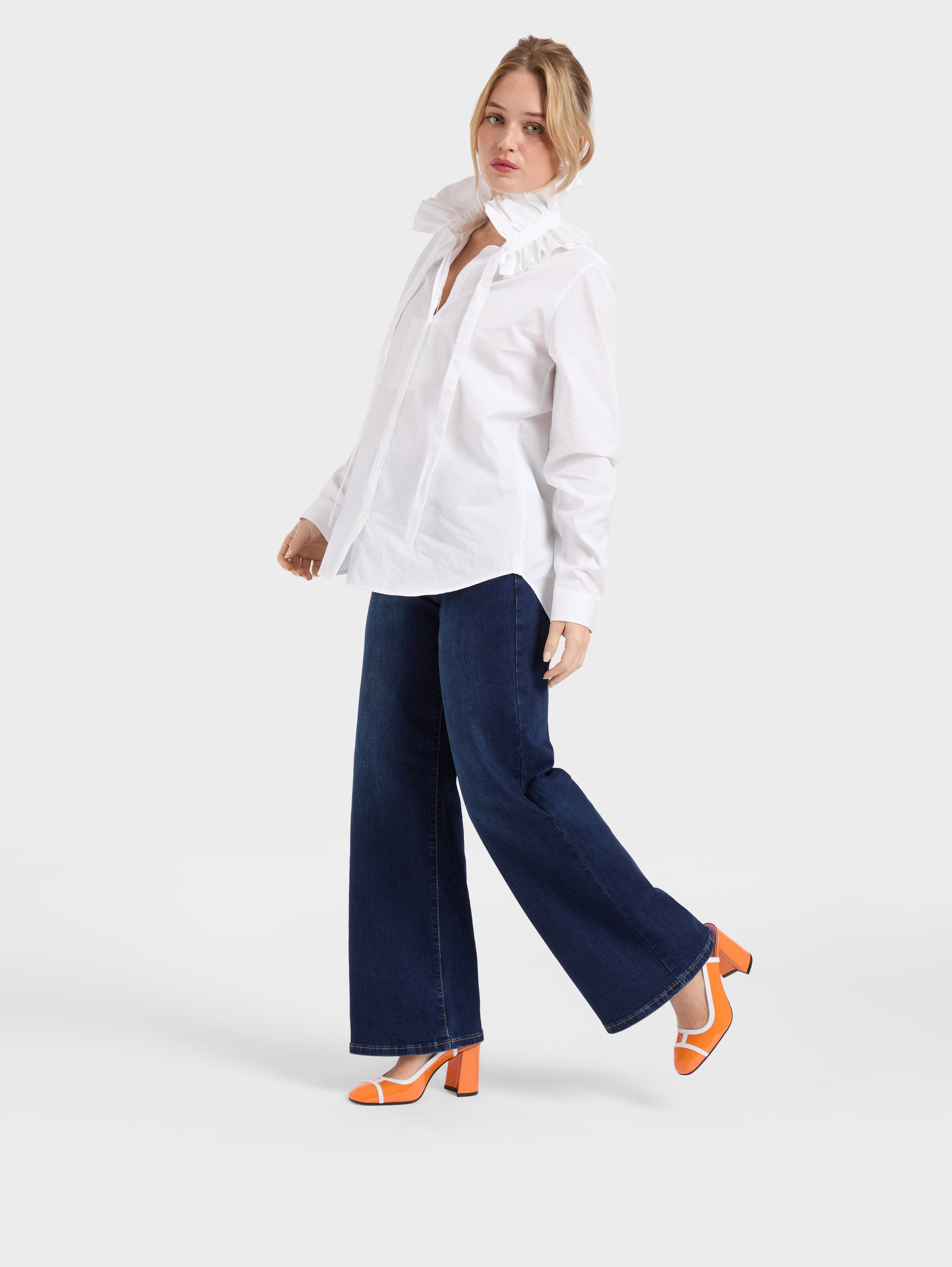 Alizee - Orange and white patent leather slingback pumps - Image number 3