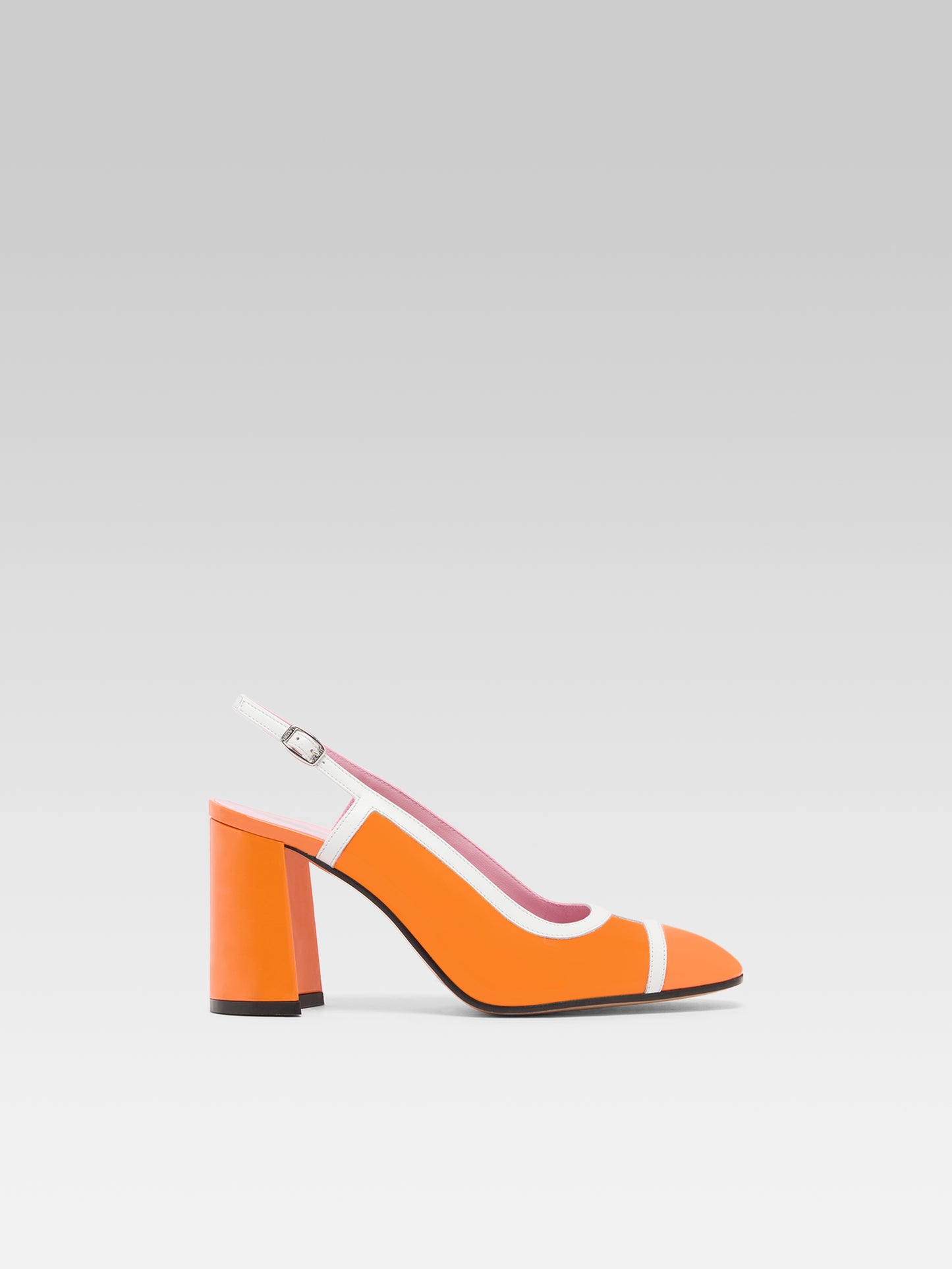Alizee - Escarpins slingback cuir verni orange et blanc