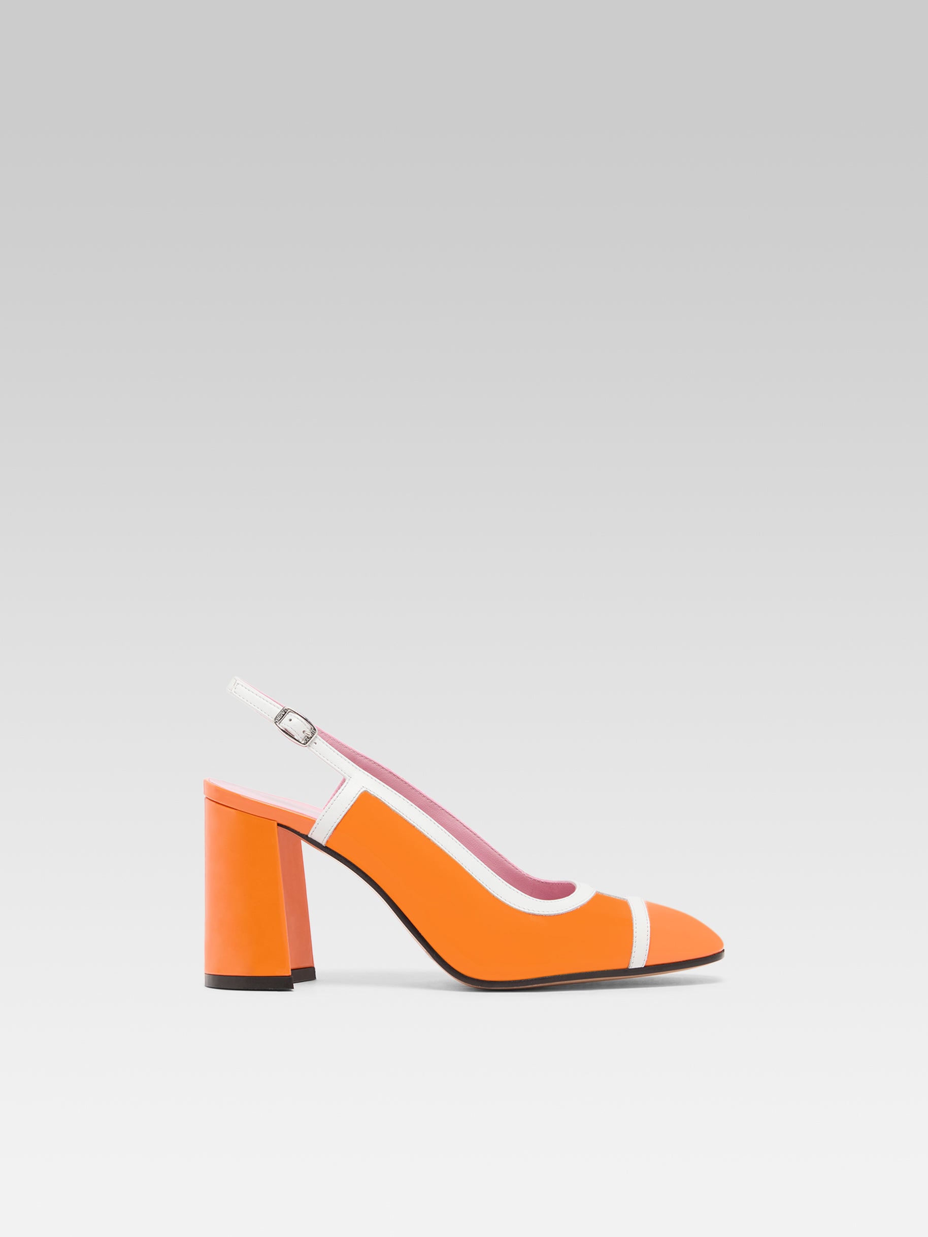 Alizee - Escarpins slingback cuir verni orange et blanc