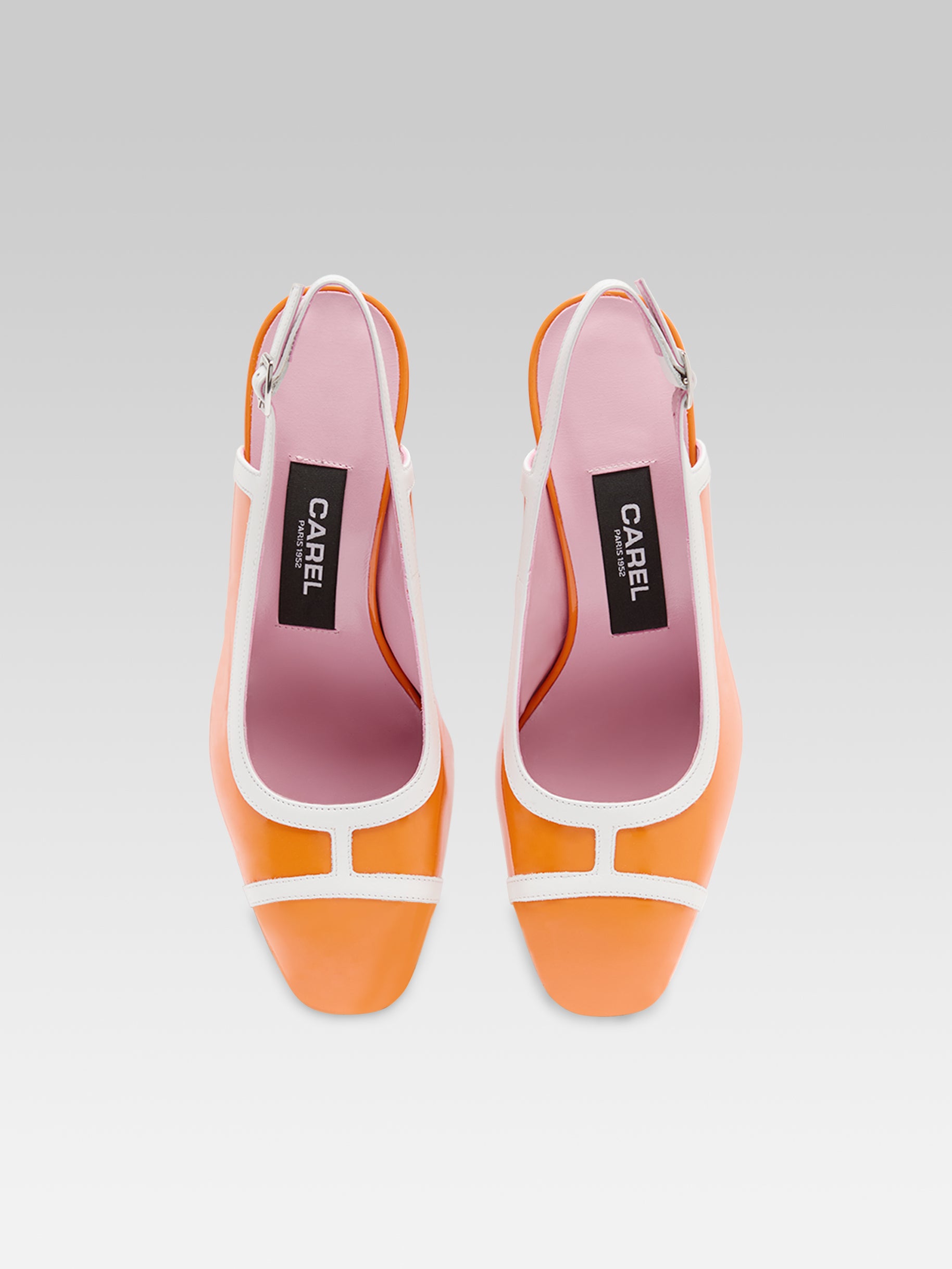 Alizee - Orange and white patent leather slingback pumps | Carel Paris