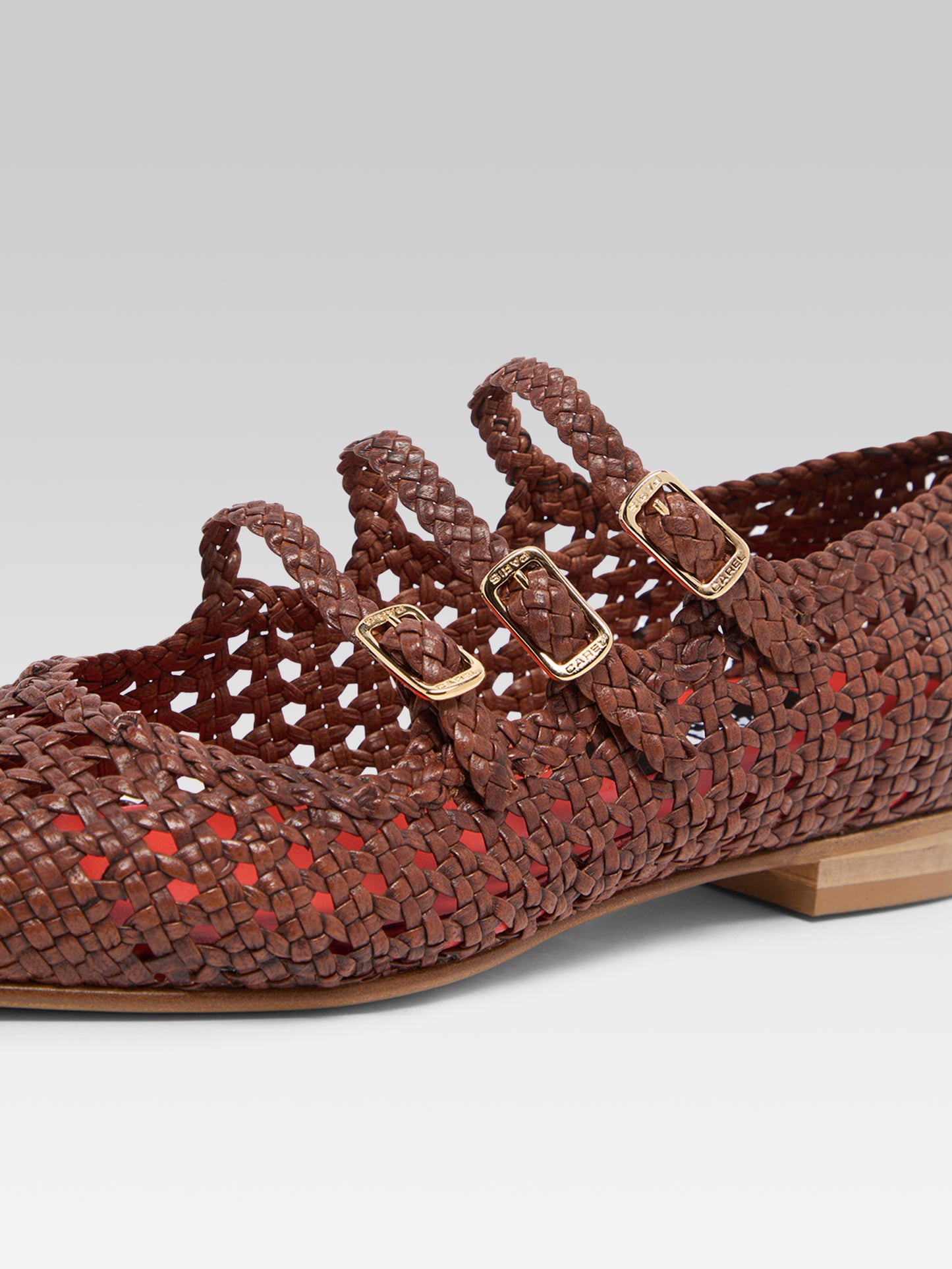 Ariana - Ballerines babies cuir tressé cognac