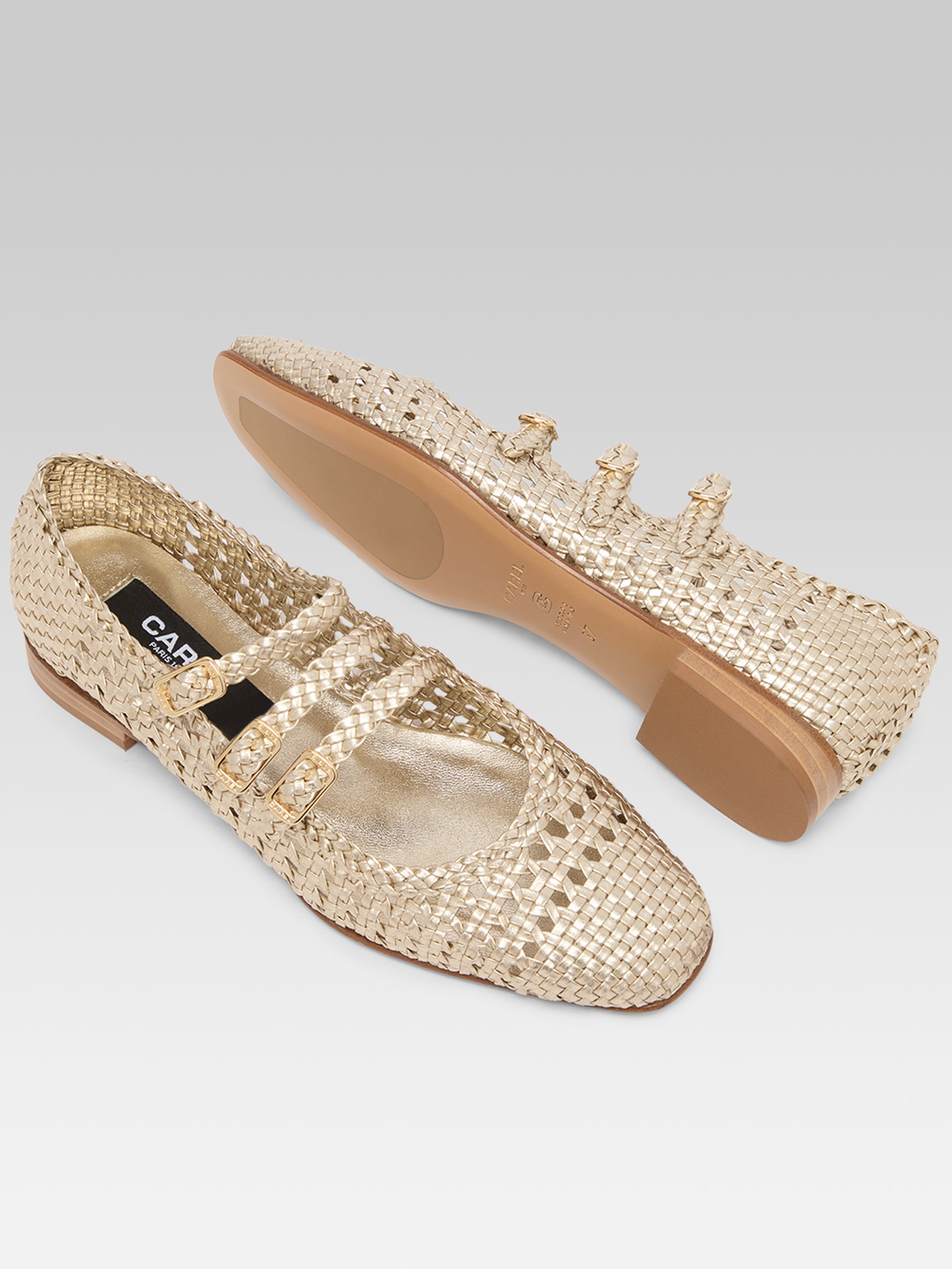 Ariana - Platinum braided leather ballet flats | Carel Paris