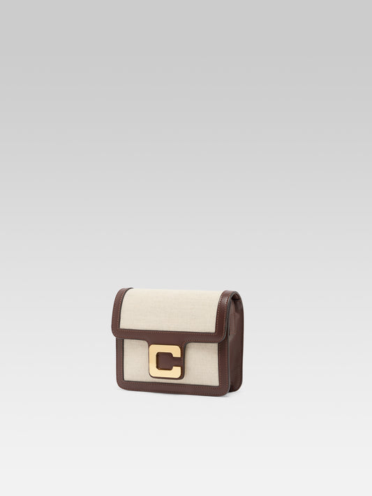 Mini Sorbonne - Brown leather and beige canvas bag - Image number 3