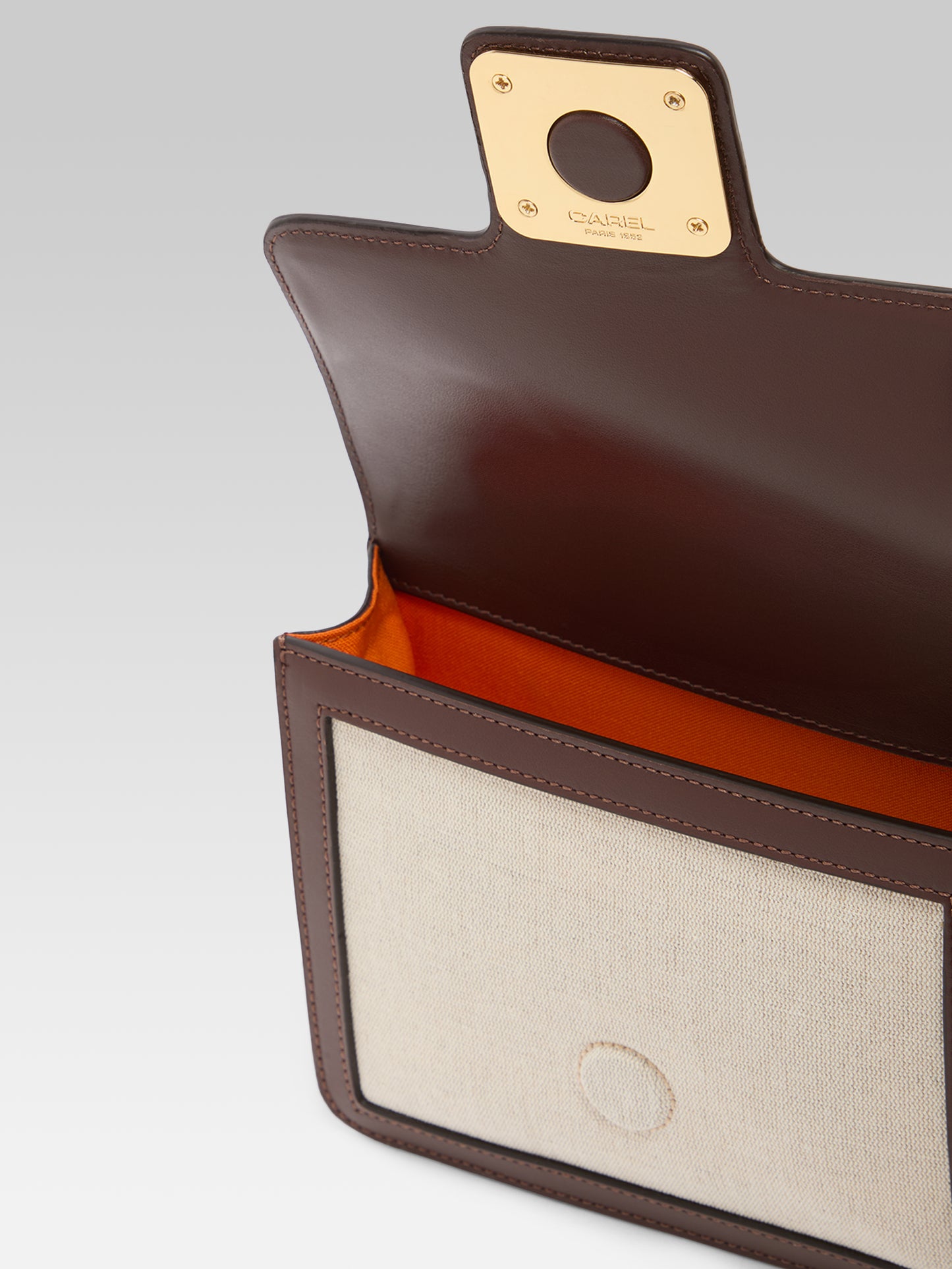 Mini Sorbonne - Brown leather and beige canvas bag