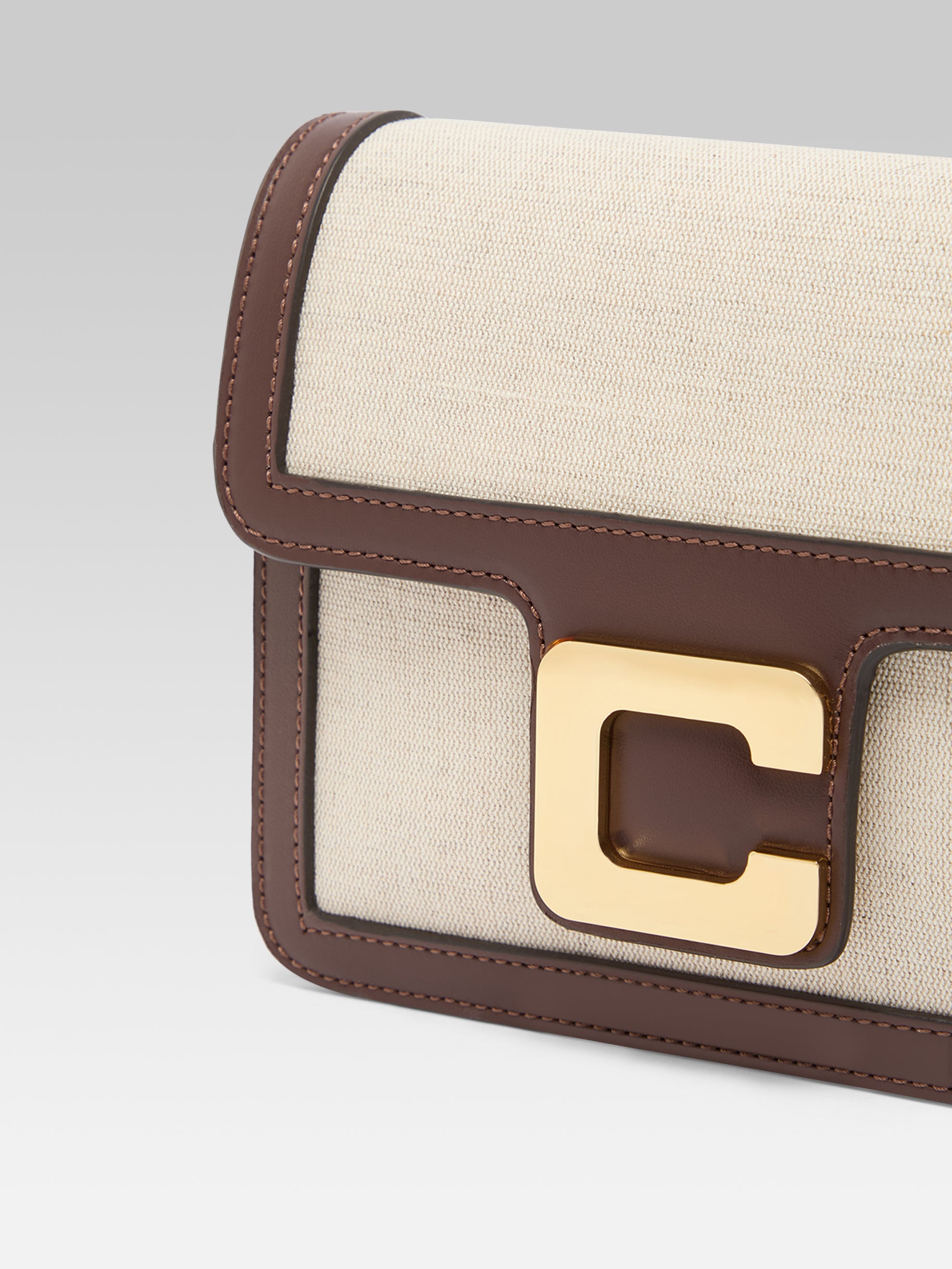 Mini Sorbonne - Brown leather and beige canvas bag - Image number 5