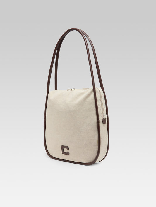 Germain - Beige cotton and brown leather tote bag - Image number 2