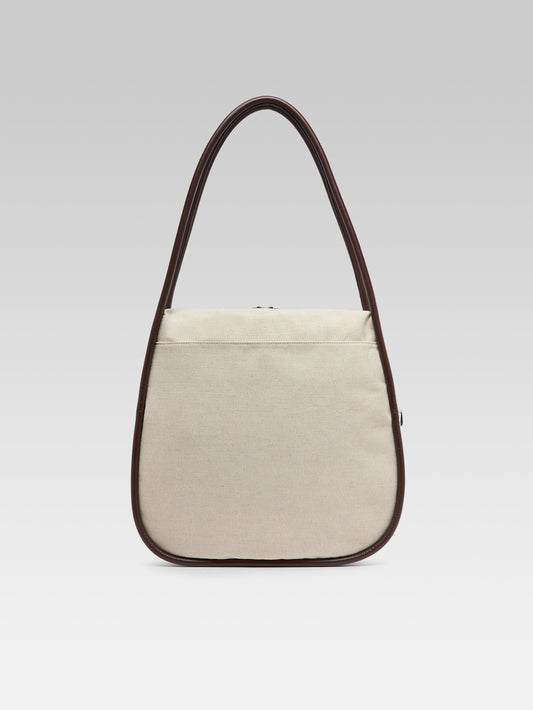 Germain - Beige cotton and brown leather tote bag - Image number 5