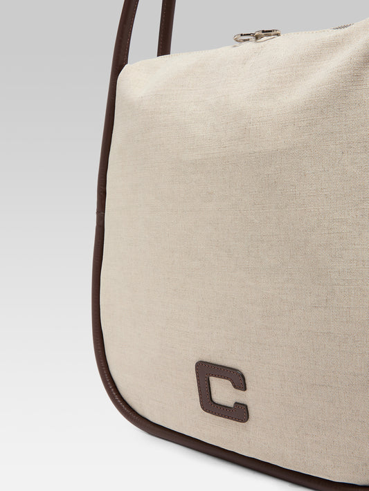 Germain - Beige cotton and brown leather tote bag - Image number 6