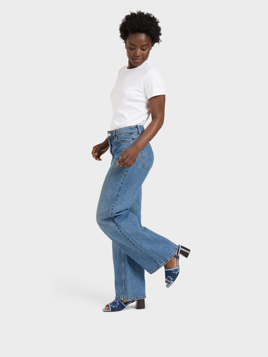 Adriana - Sandales tissu bi-jeans à fleurs - Image numéro 3