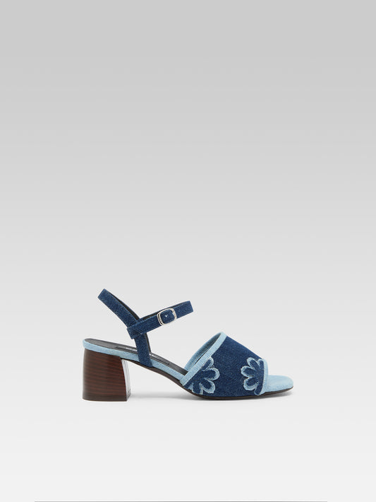 Adriana - Sandales tissu bi-jeans à fleurs - Image numéro 1
