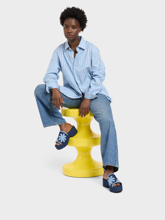 Adri - Two-tone floral denim mules - Image number 8