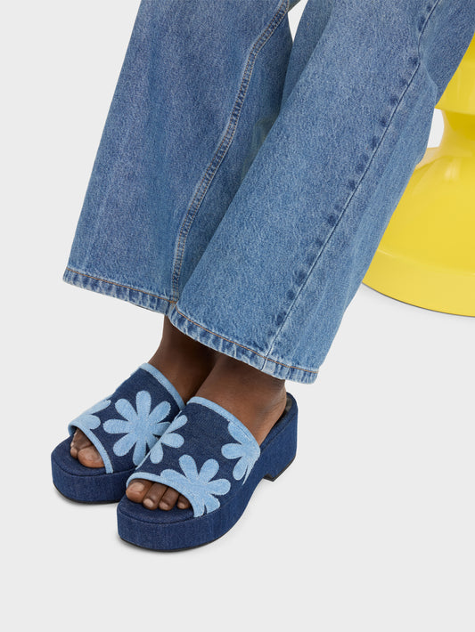 Adri - Two-tone floral denim mules - Image number 4