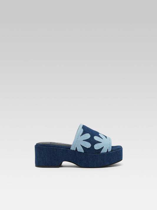 Adri - Two-tone floral denim mules - Image number 1