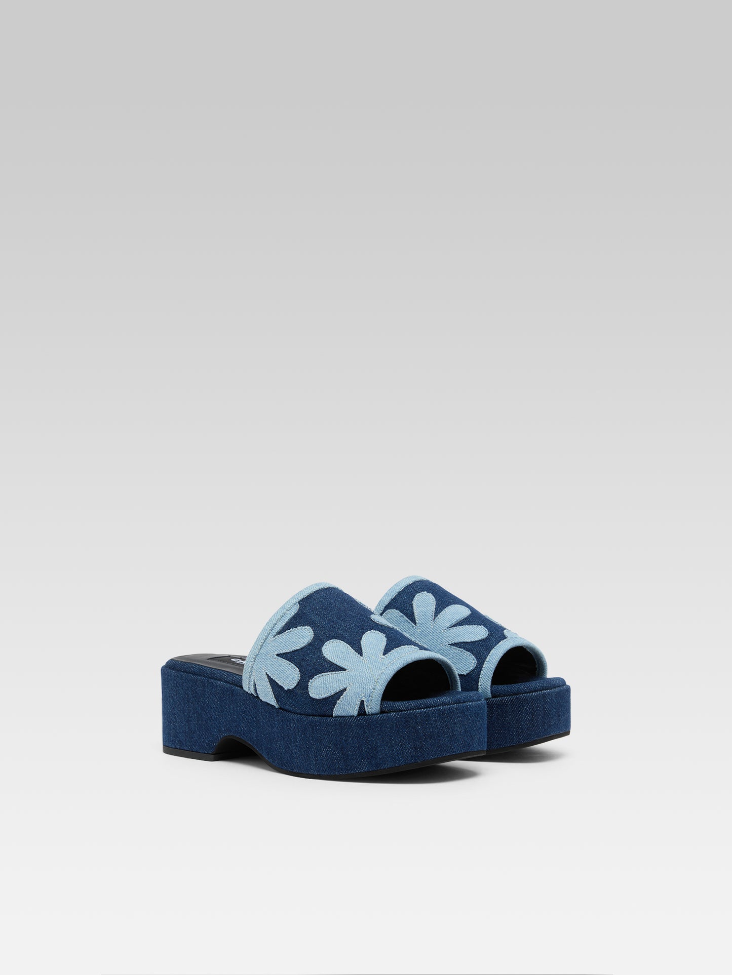 Adri - Mules tissu bi-jeans à fleurs