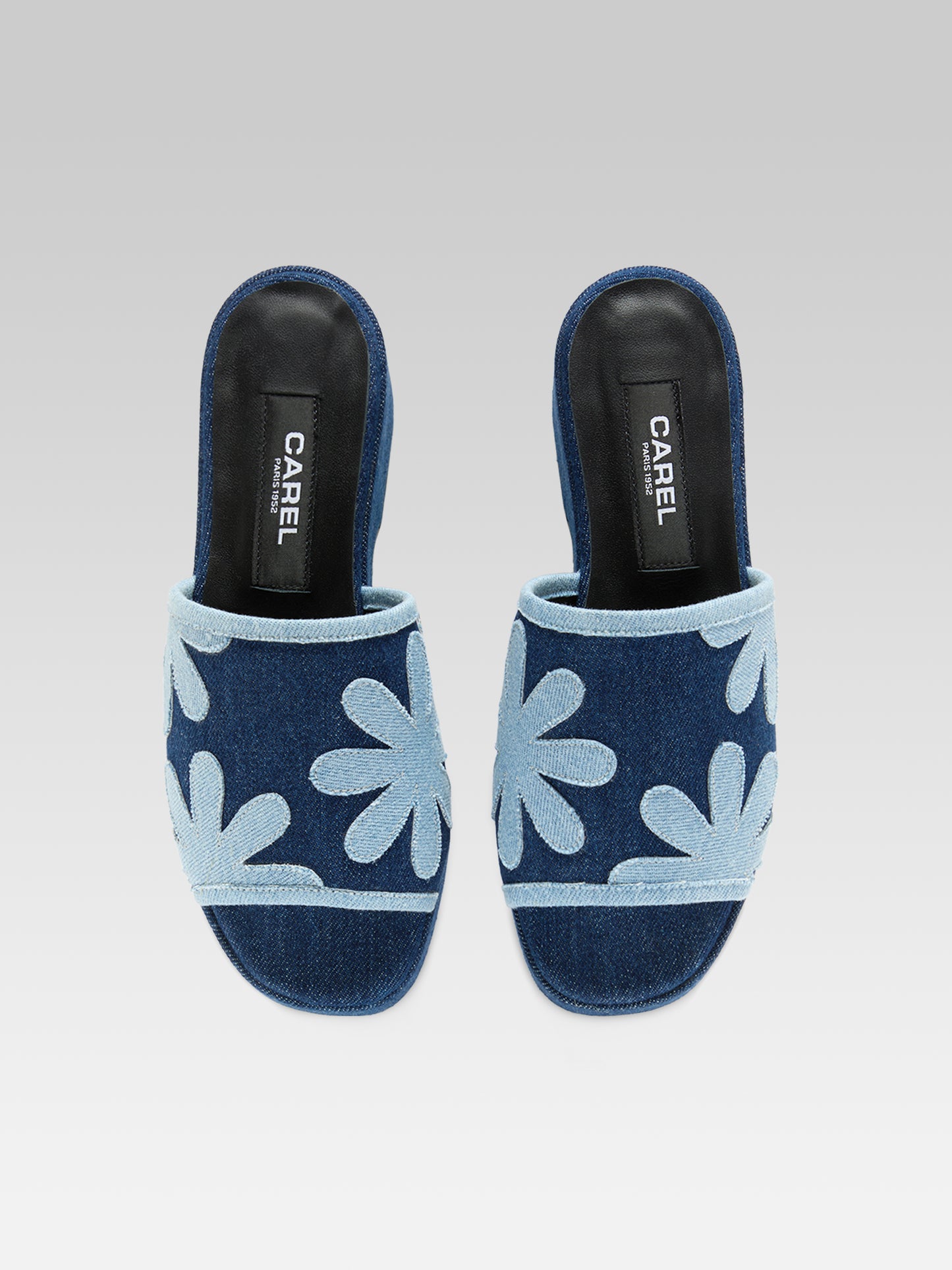 Adri - Mules tissu bi-jeans à fleurs