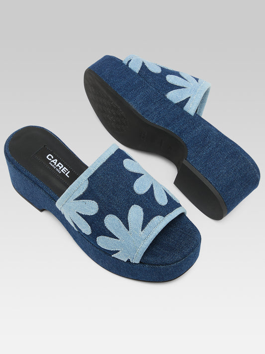 Adri - Two-tone floral denim mules - Image number 5