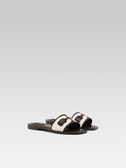 Brasilia - Black and white leather flat sandals - Image number 2