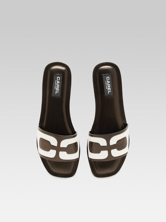Brasilia - Black and white leather flat sandals - Image number 4
