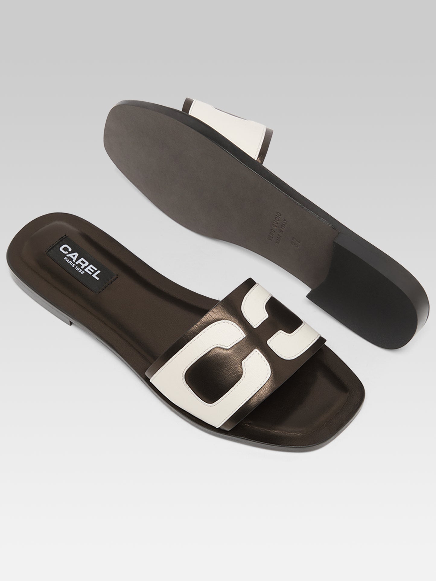 Brasilia - Sandales plates cuir noir et blanc