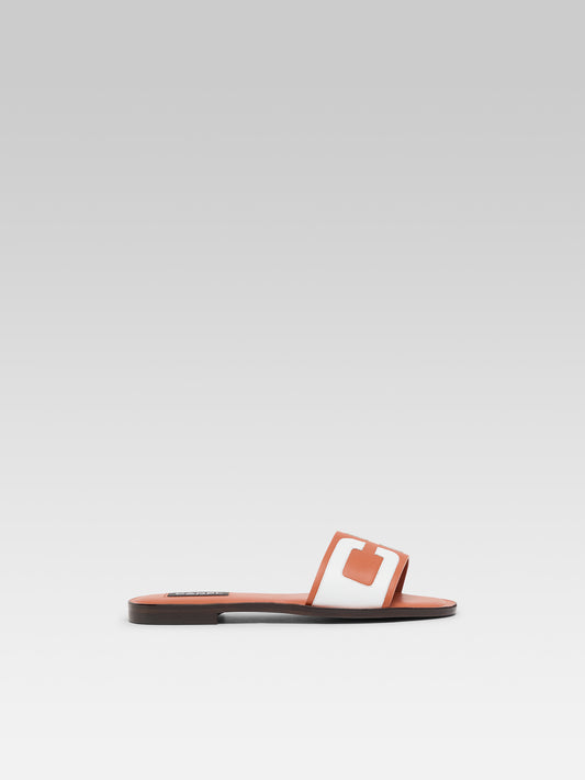 Brasilia - Orange and white leather flat mules - Image number 1