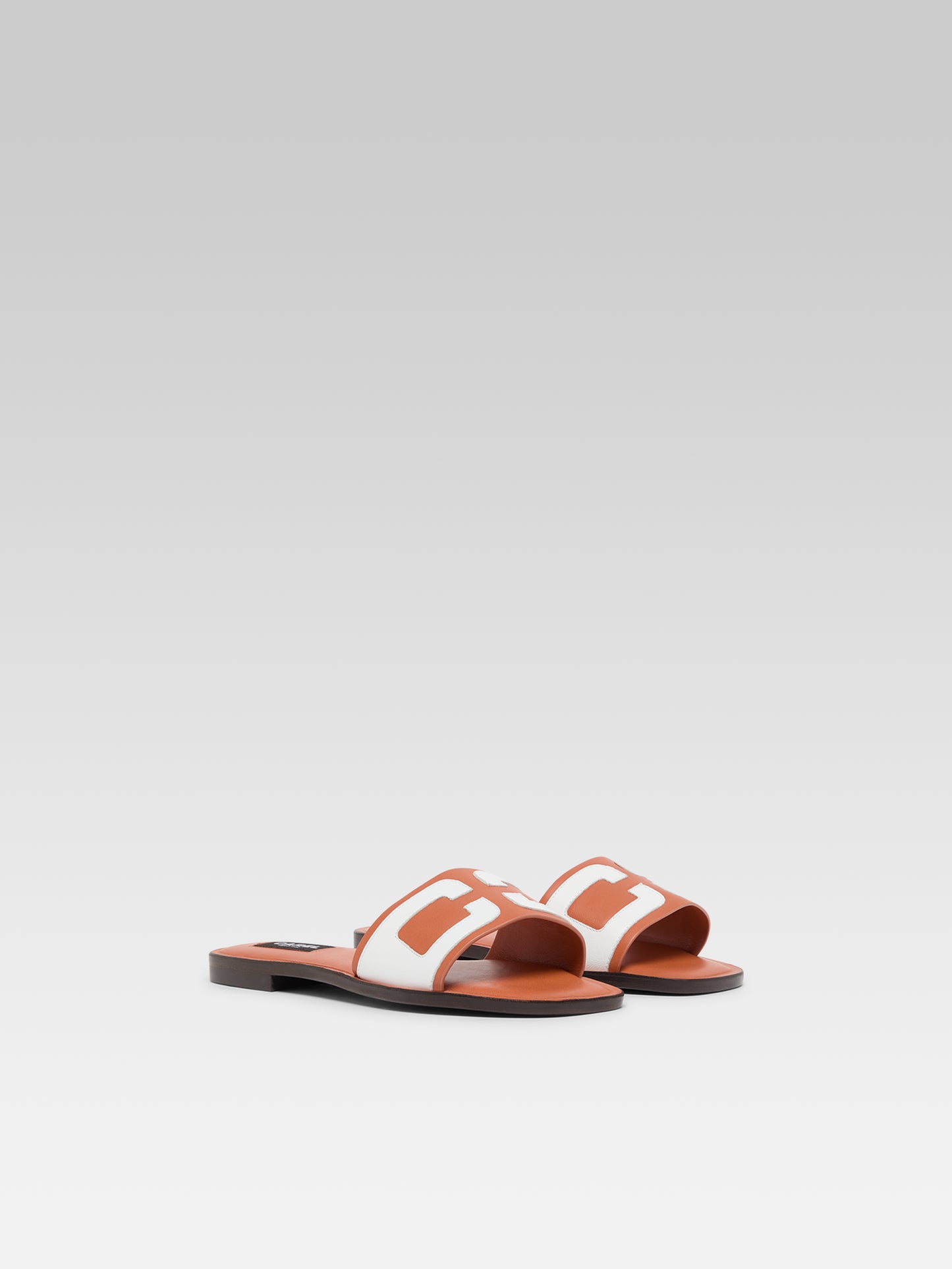 Brasilia - Mules plates cuir orange et blanc