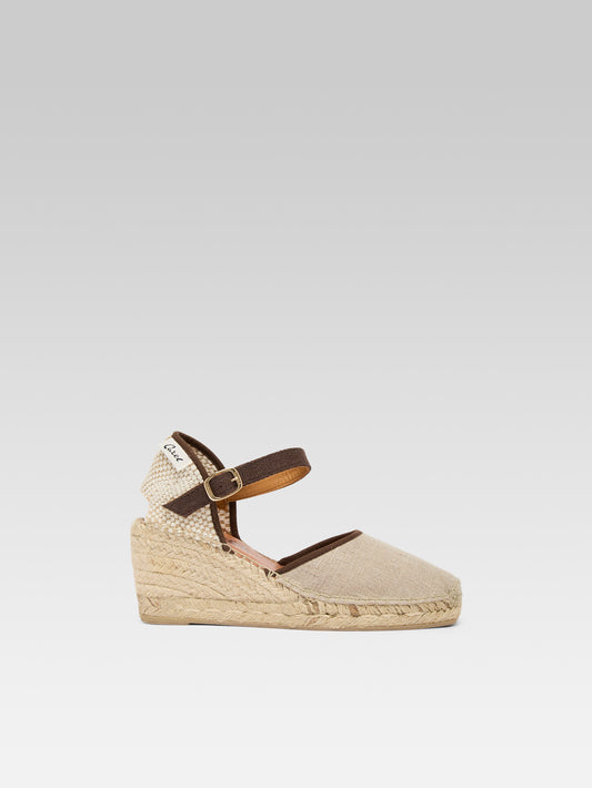 Rio - Espadrilles compensées toile beige et marron