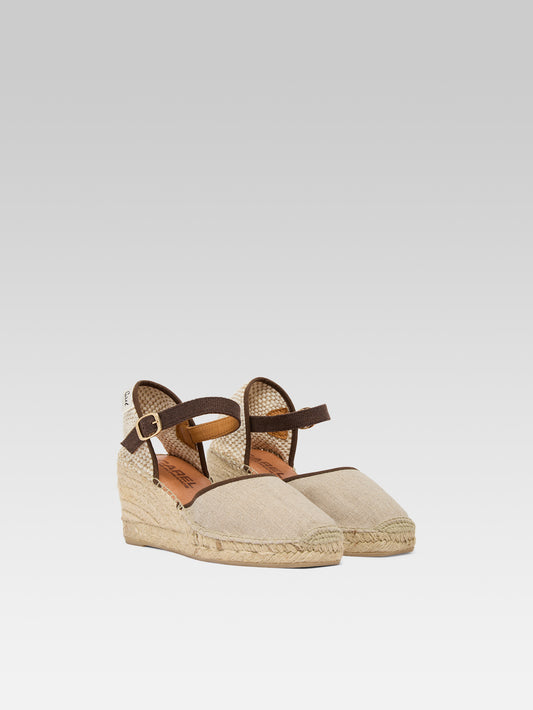 Rio - Espadrilles compensées toile beige et marron - Image numéro 2