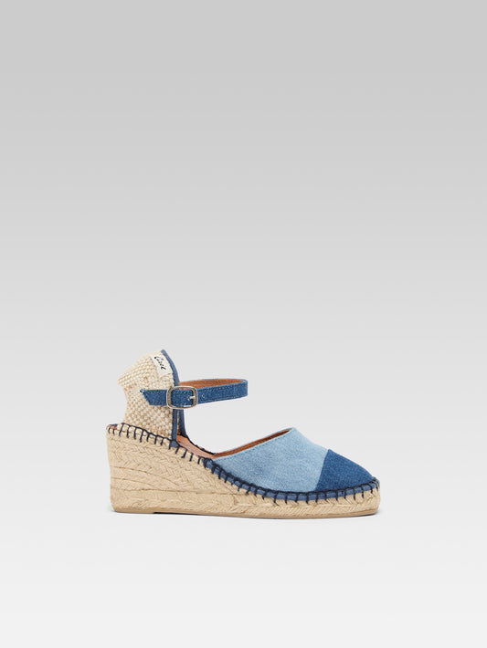 Rio - Espadrilles compensées tissu bi-jeans - Image numéro 1