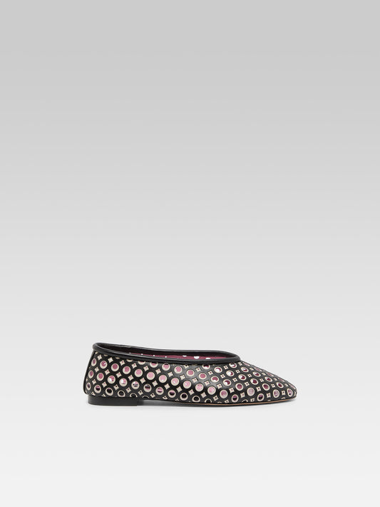 Soleil - Ballerines cuir perforé noir et ivoire - Image numéro 1