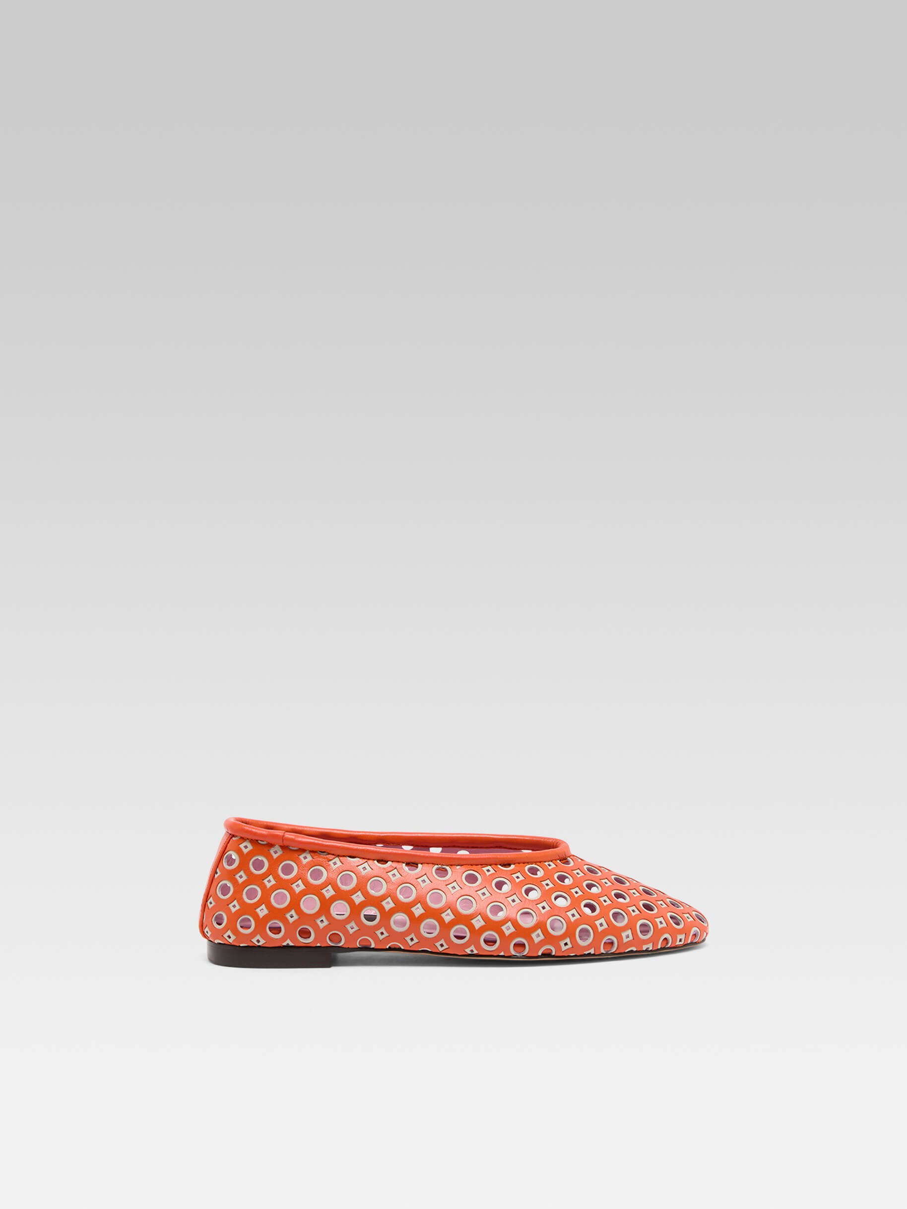 Soleil - Orange and ivory perforated leather ballet flats - Image number 1