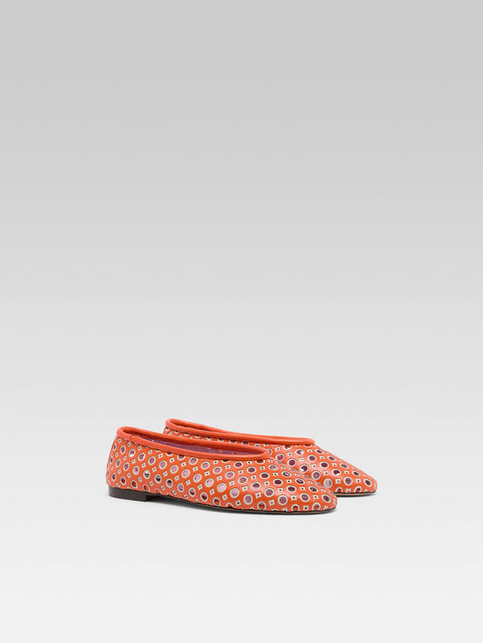 Soleil - Orange and ivory perforated leather ballet flats - Image number 3