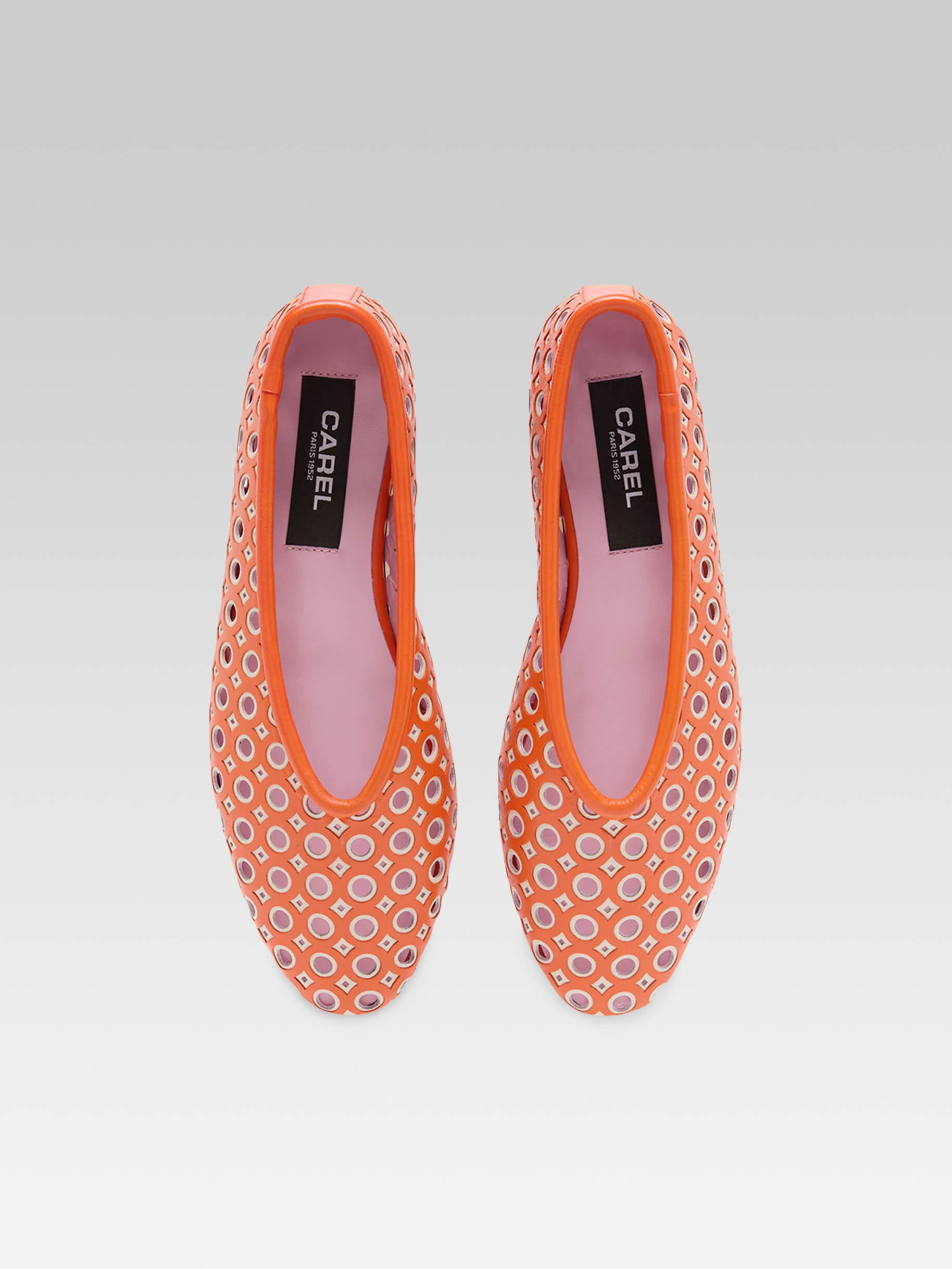Soleil - Orange and ivory perforated leather ballet flats - Image number 2