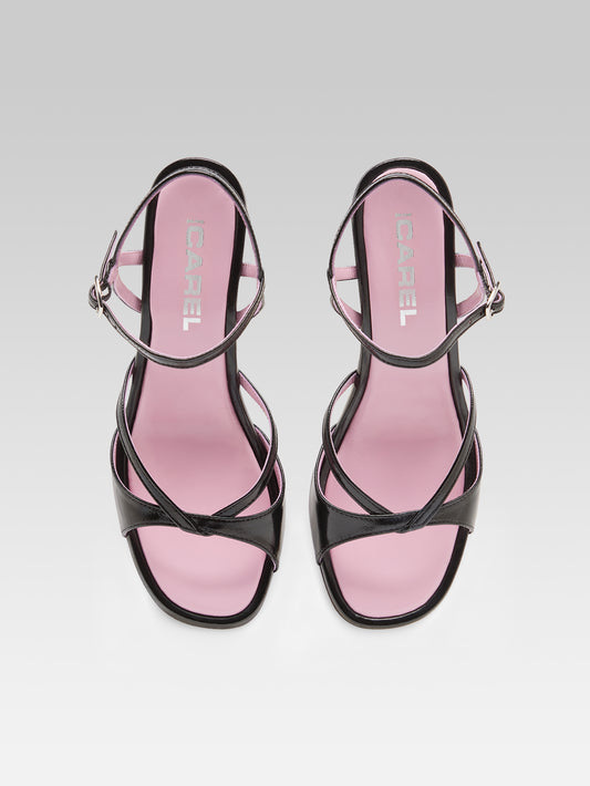 Apollo - Sandales à talon cuir verni noir - Image numéro 4