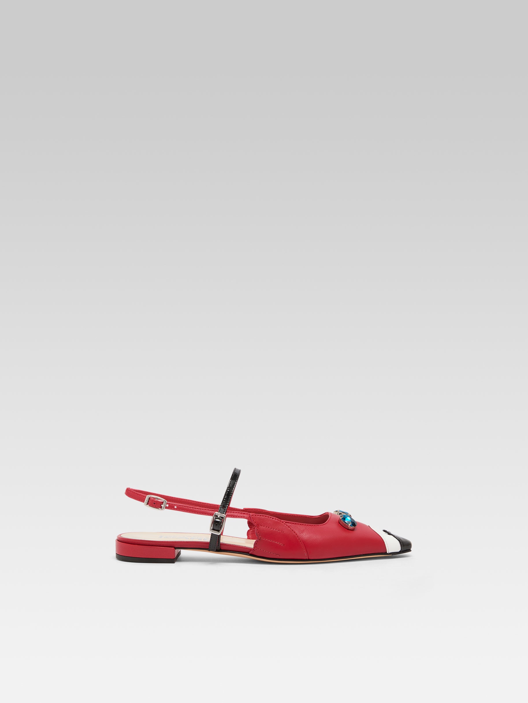 Pigeon P - Red leather and black patent leather slingback - Image number 1