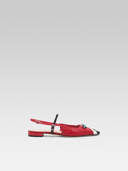 Pigeon P - Red leather and black patent leather slingback