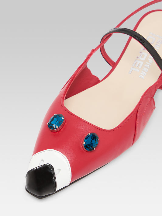Pigeon P - Red leather and black patent leather slingback - Image number 4