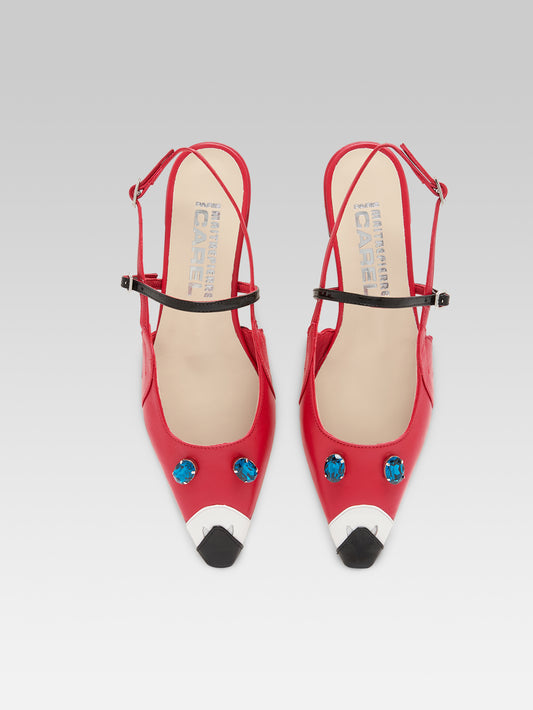 Pigeon P - Red leather and black patent leather slingback - Image number 5