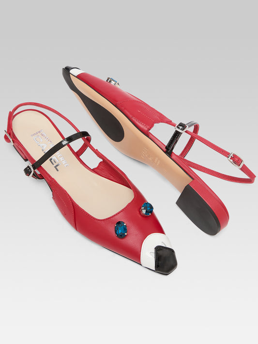Pigeon P - Red leather and black patent leather slingback - Image number 6