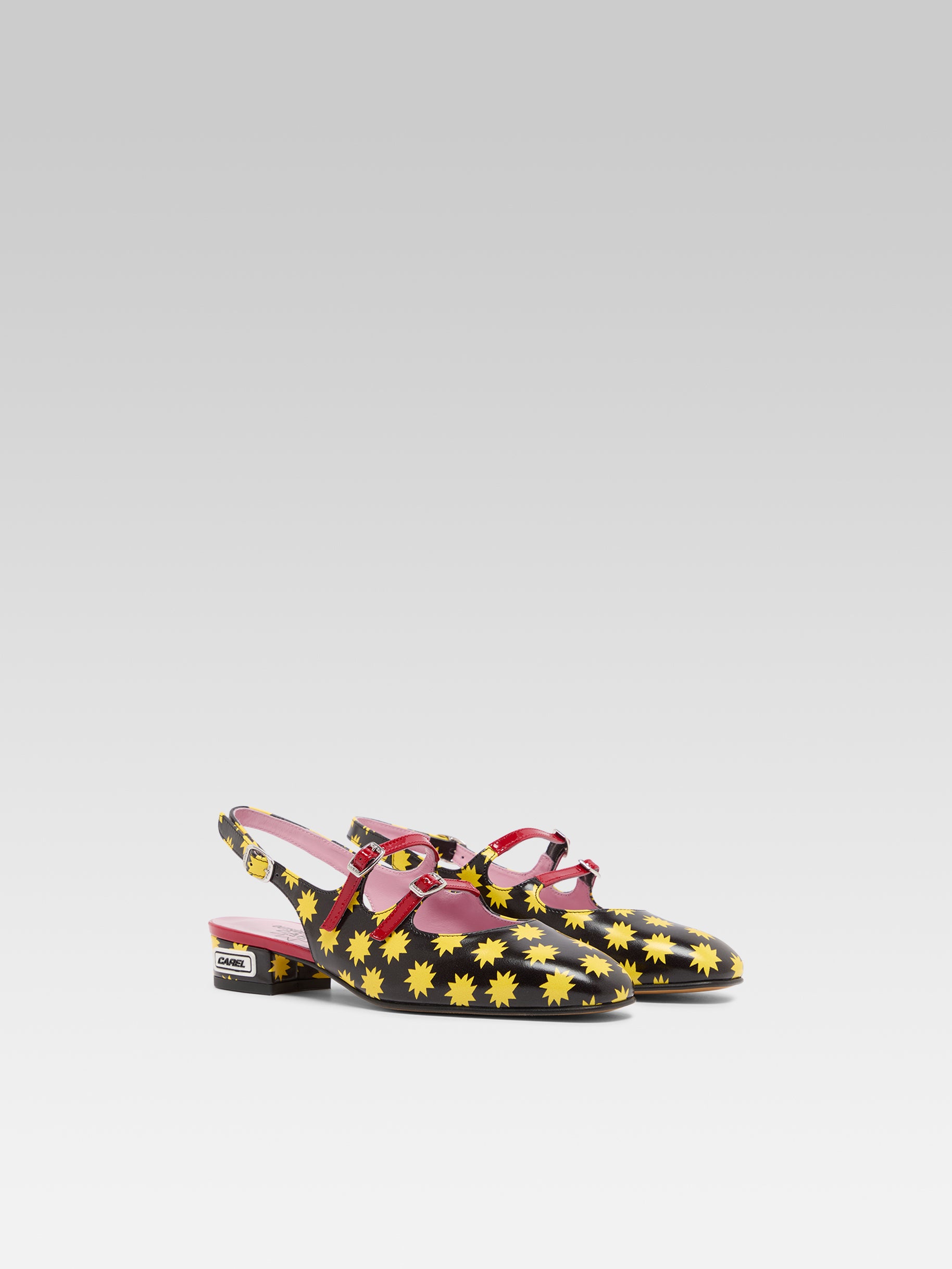 Star P - Black leather slingback Mary Janes with yellow stars - Image number 2