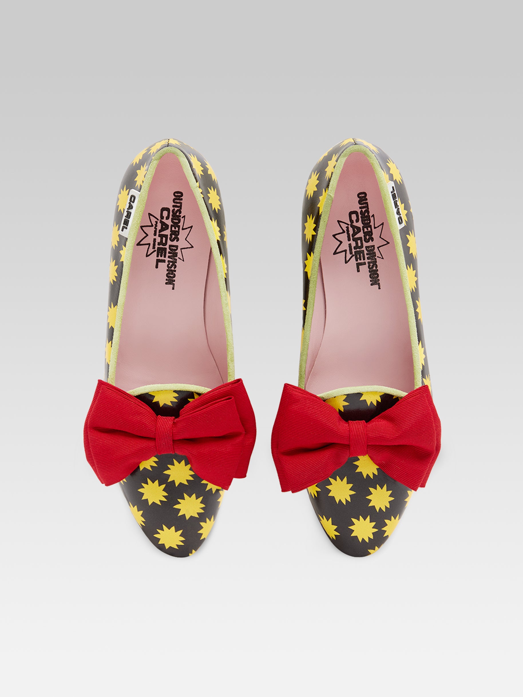 Star M - Black leather ballet flats with yellow stars and a red bow - Image number 5