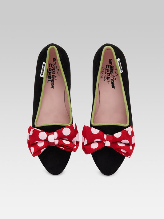 Marquis XL - Ballerines cuir velours noir à noeud rouge et blanc - Image numéro 4