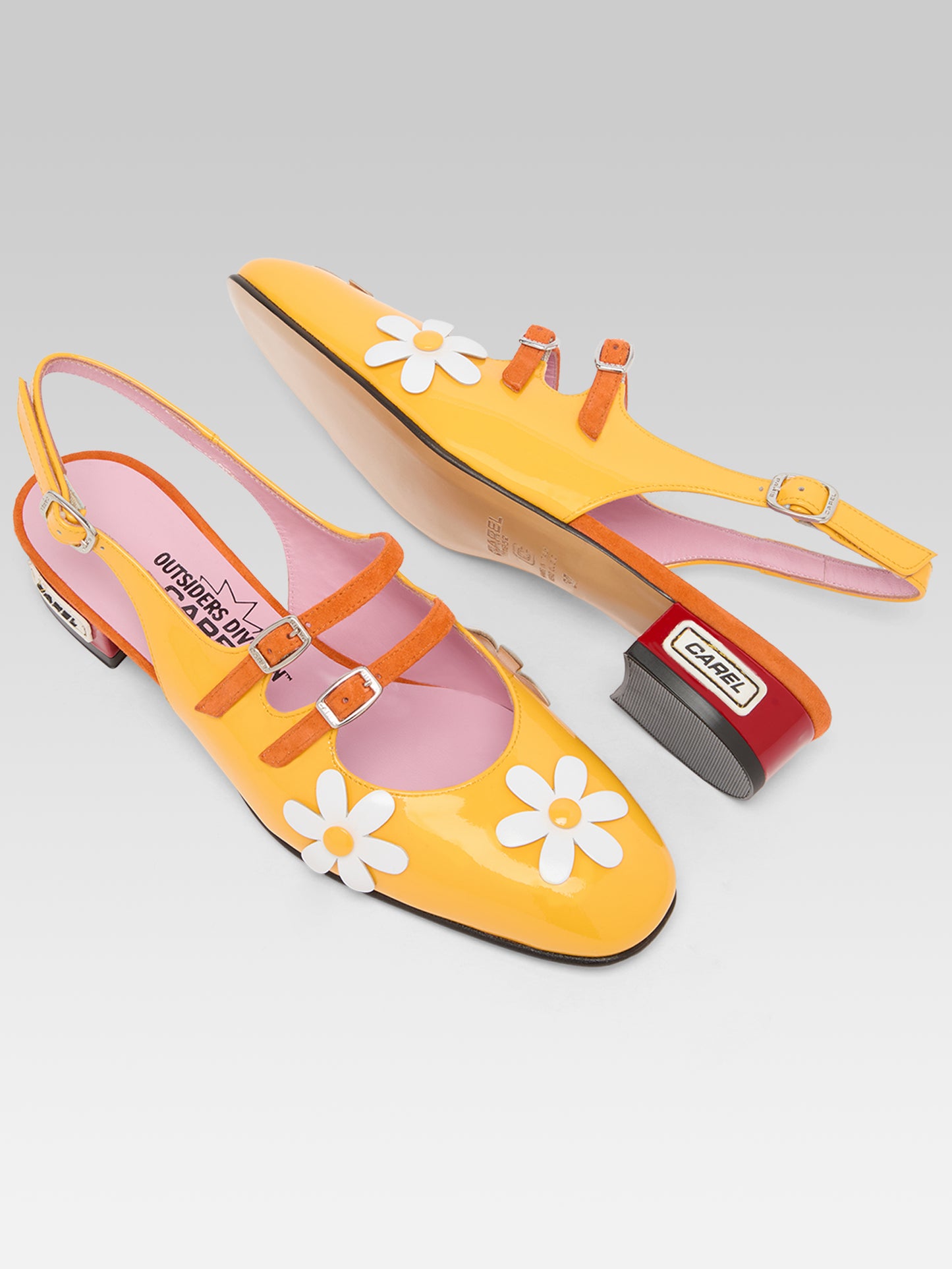 Daisy P - Babies slingback cuir verni jaune et marguerites